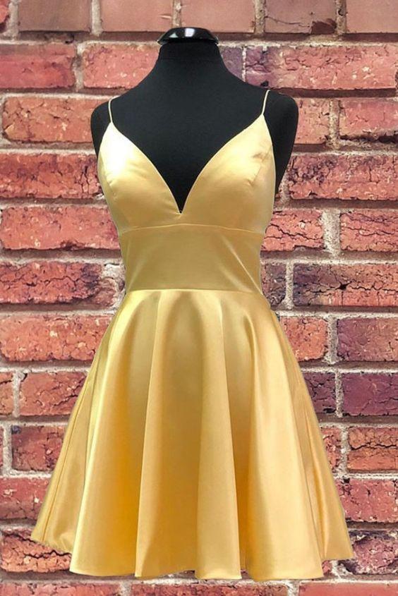 Simple Yellow With Homecoming Dresses Lilyana Straps CD9546