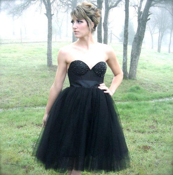 Black Tulle Skirt Knee Length Sarahi Homecoming Dresses CD9834
