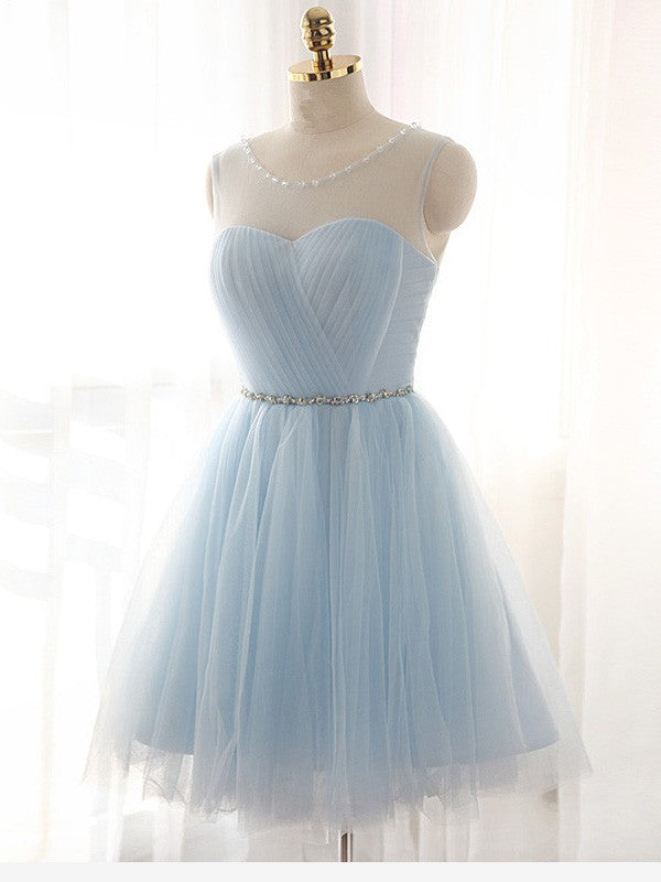 A-Line/Princess Scoop Homecoming Dresses Saniyah Beading Sleeveless Short/Mini Tulle Dresses