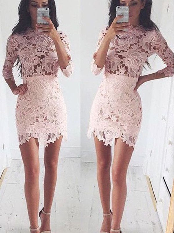 A-Line/Princess Charlize Lace Homecoming Dresses 1/2 Sleeves Scoop Short/Mini Dresses
