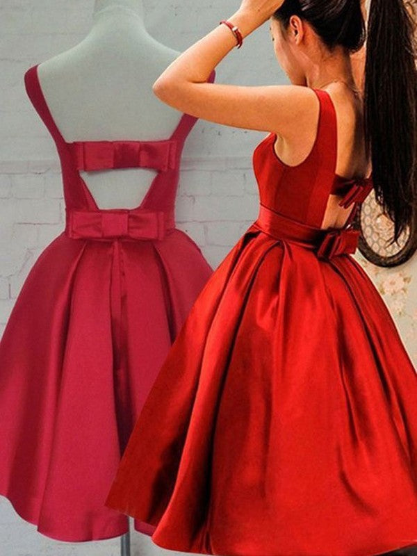 A-Line/Princess Sleeveless Scoop Sash/Ribbon/Belt Short/Mini Dresses Kenna Homecoming Dresses Satin