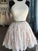 A-Line/Princess Lace Lori Homecoming Dresses Sleeveless Halter Pearls Short/Mini Two Piece Dresses
