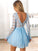 A-Line/Princess Scoop Long Sleeves Short/Mini Dresses Sara Lace Chiffon Homecoming Dresses