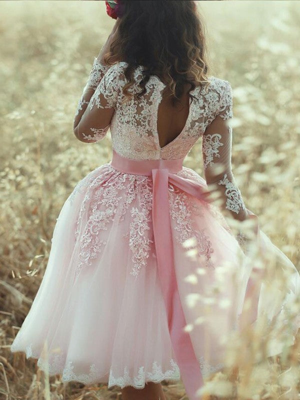A-Line/Princess Sleeveless Lace Brielle Homecoming Dresses Sweetheart Tulle Short/Mini Dresses